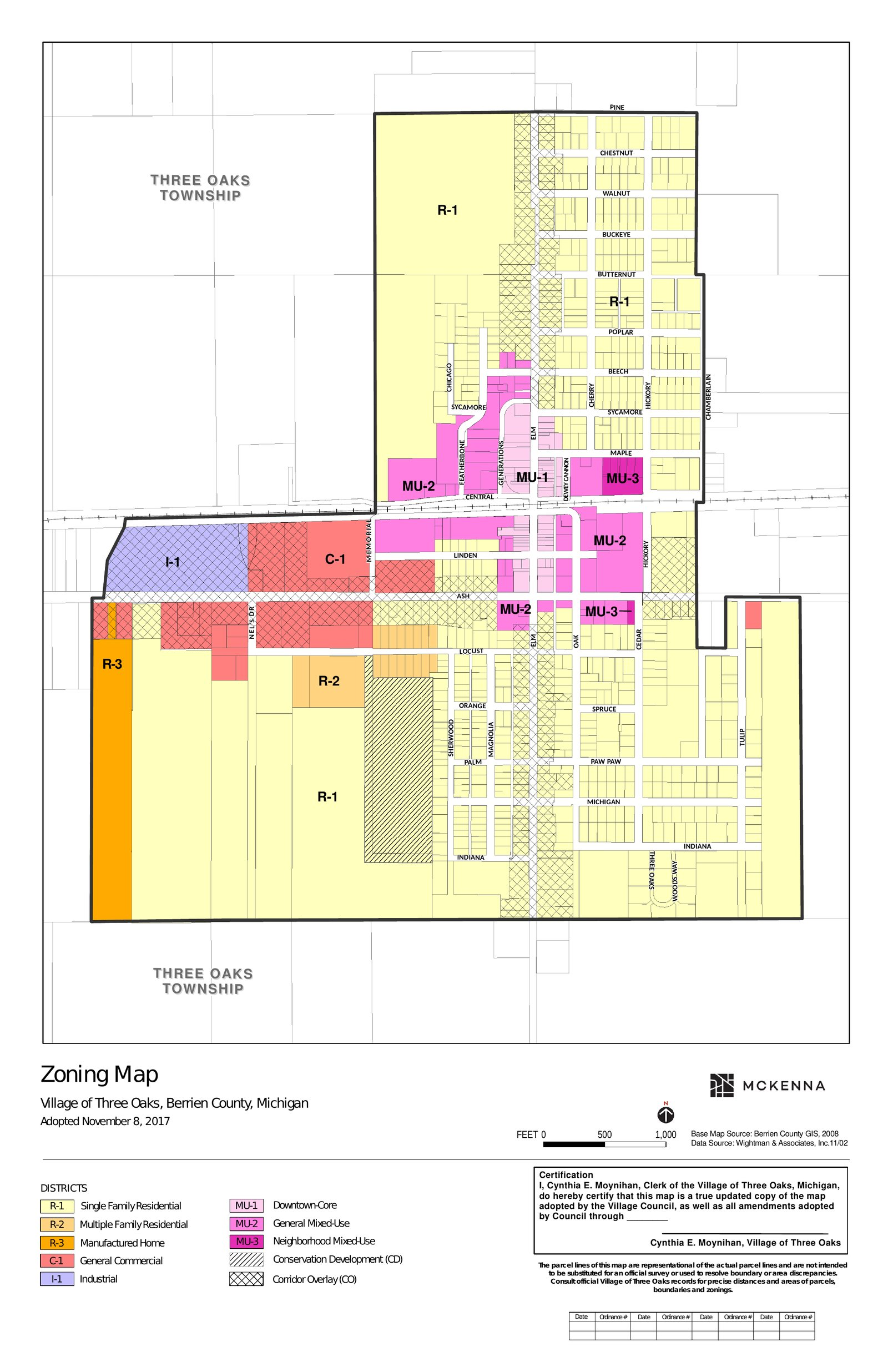 Three Oaks Zoning Map